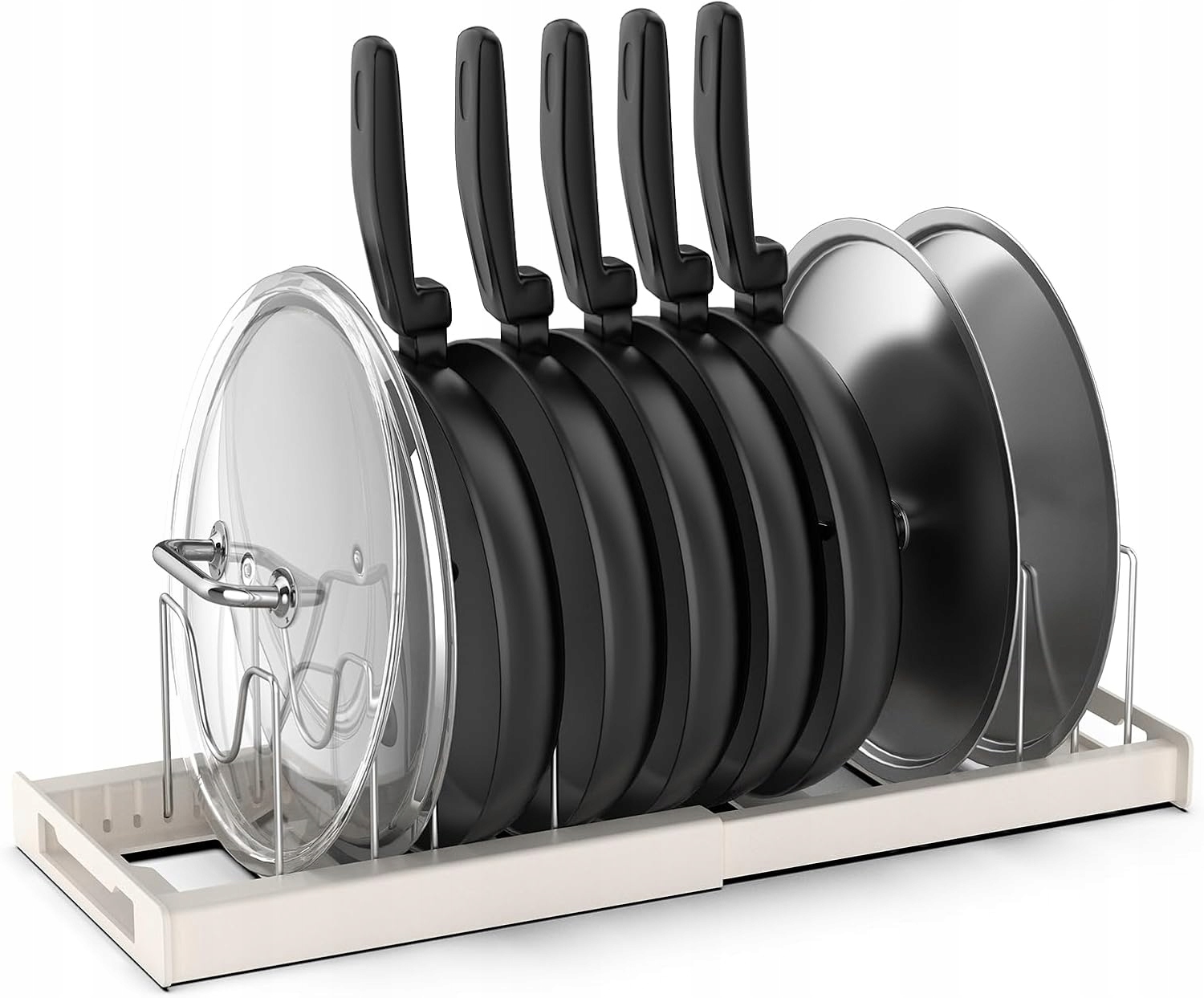 Levně Regulovatelný Stojan Na Pánve 7 Přihrádek Organizér Na Porky 28 x 20 cm