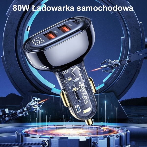 USAMS Ład. sam. 2xUSB+1xUSB-C 80W Fast Charge + kabel USB-C - USB-C BXLACC Producent Usams