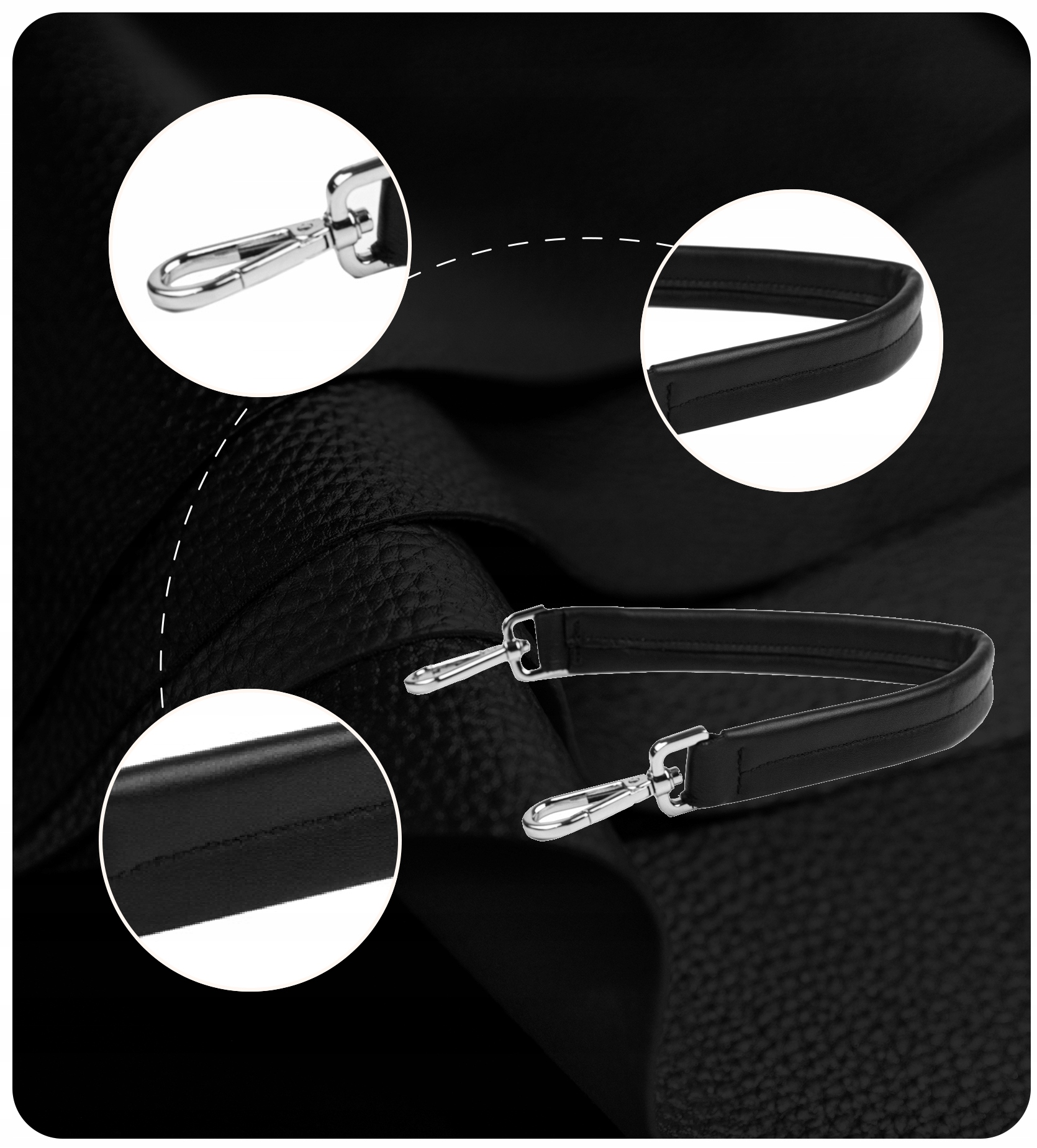 SKÓRZANA RĄCZKA PASEK DO TOREBKI OBAG CZARNY SKÓRA NATURALNA Kolor czarny