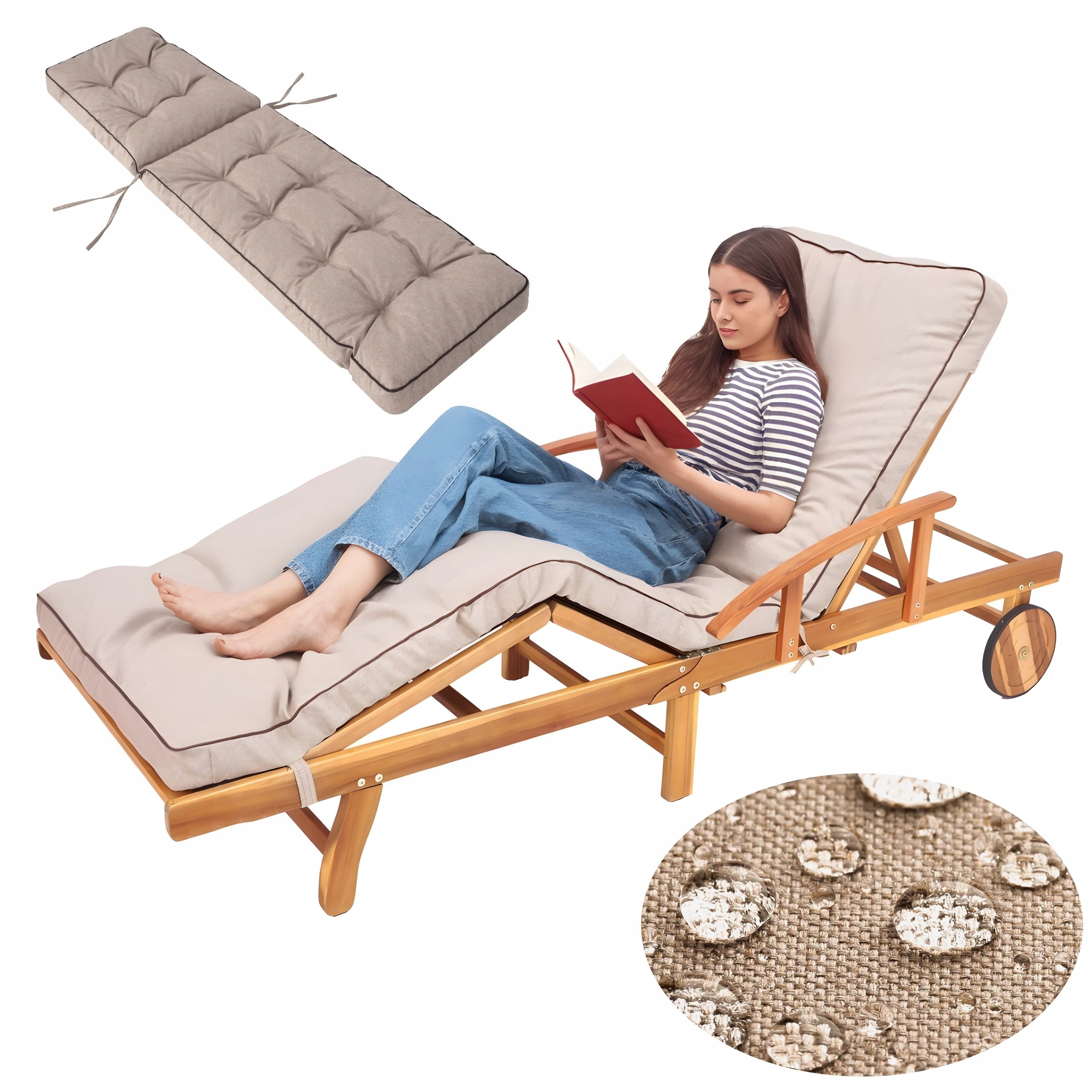 Dlhý vankúš na záhradné ležadlo Vankúš na nábytok vodotesný 201 x 55 cm