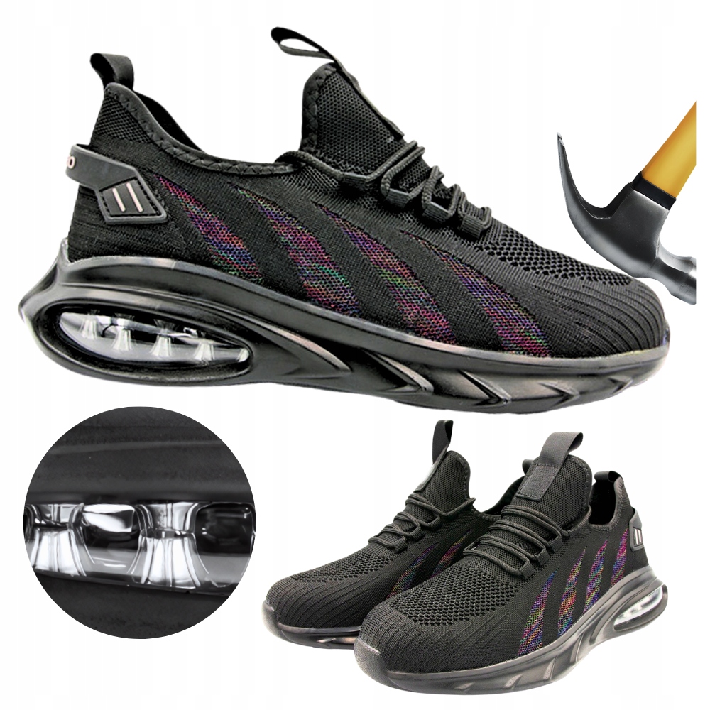 Pánské pracovní boty Sneakersy Polobotky černé prodyšné s špičkou Air 44