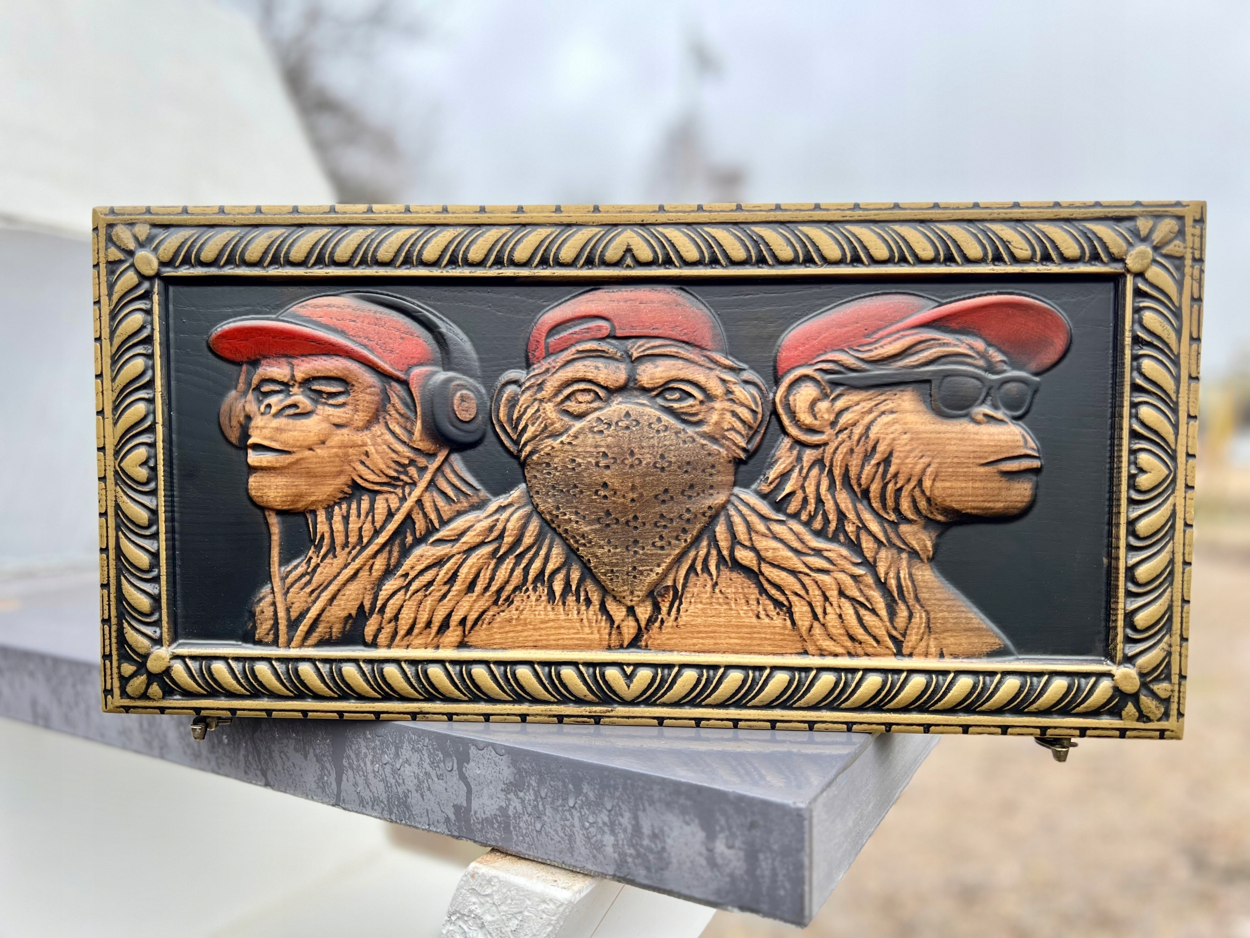 Drewniany Backgammon - Wzór Małpa