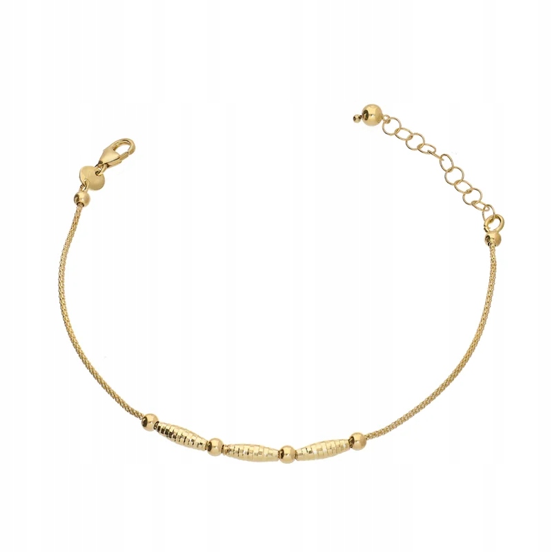 Zlatý náramek 585 s gravírovanými fazolemi a hladkými kuličkami jako dárek