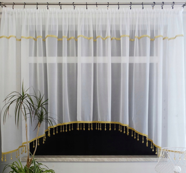 Mg Záclona Voál oblouk korálky Zlaté dlouhé Šatonové Růže 300x155