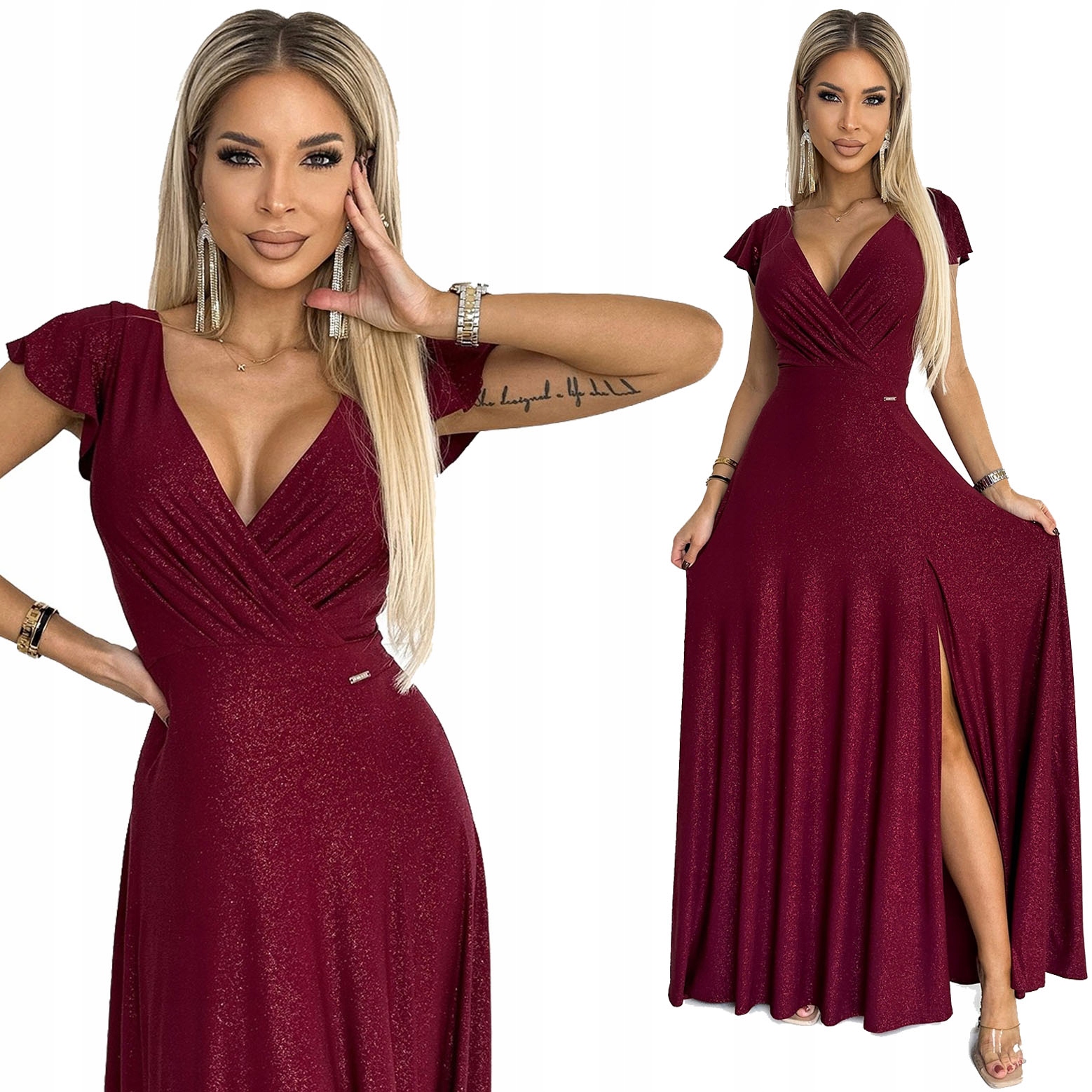 Efektní Dlouhá Plesová Maxi Sukně S Zavinovacím Výstřihem Bordó Brokat L