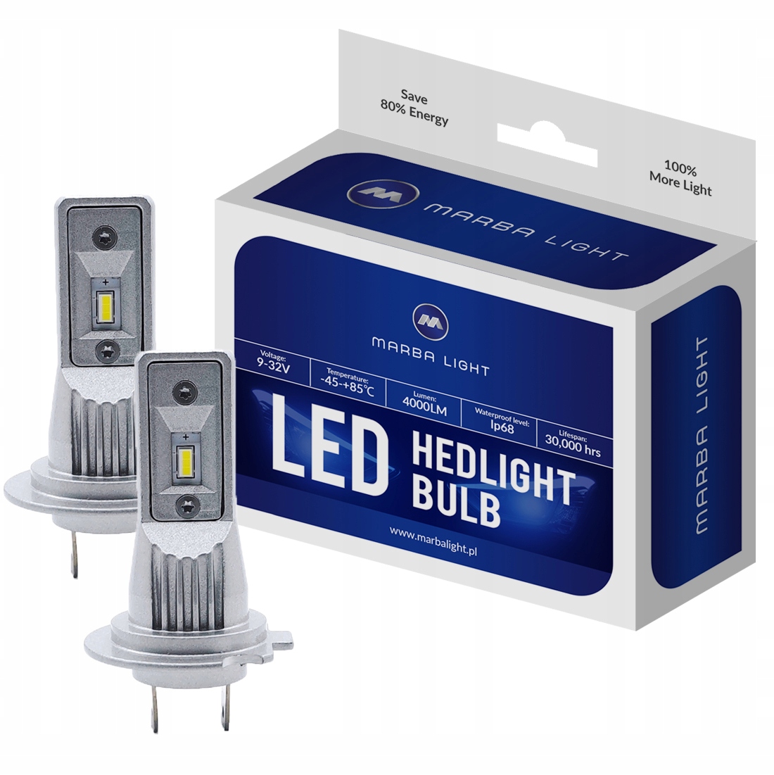 Led žárovky H7 ML12H7 Homologace E9 4000LM Csp Silné Bílé Světlo