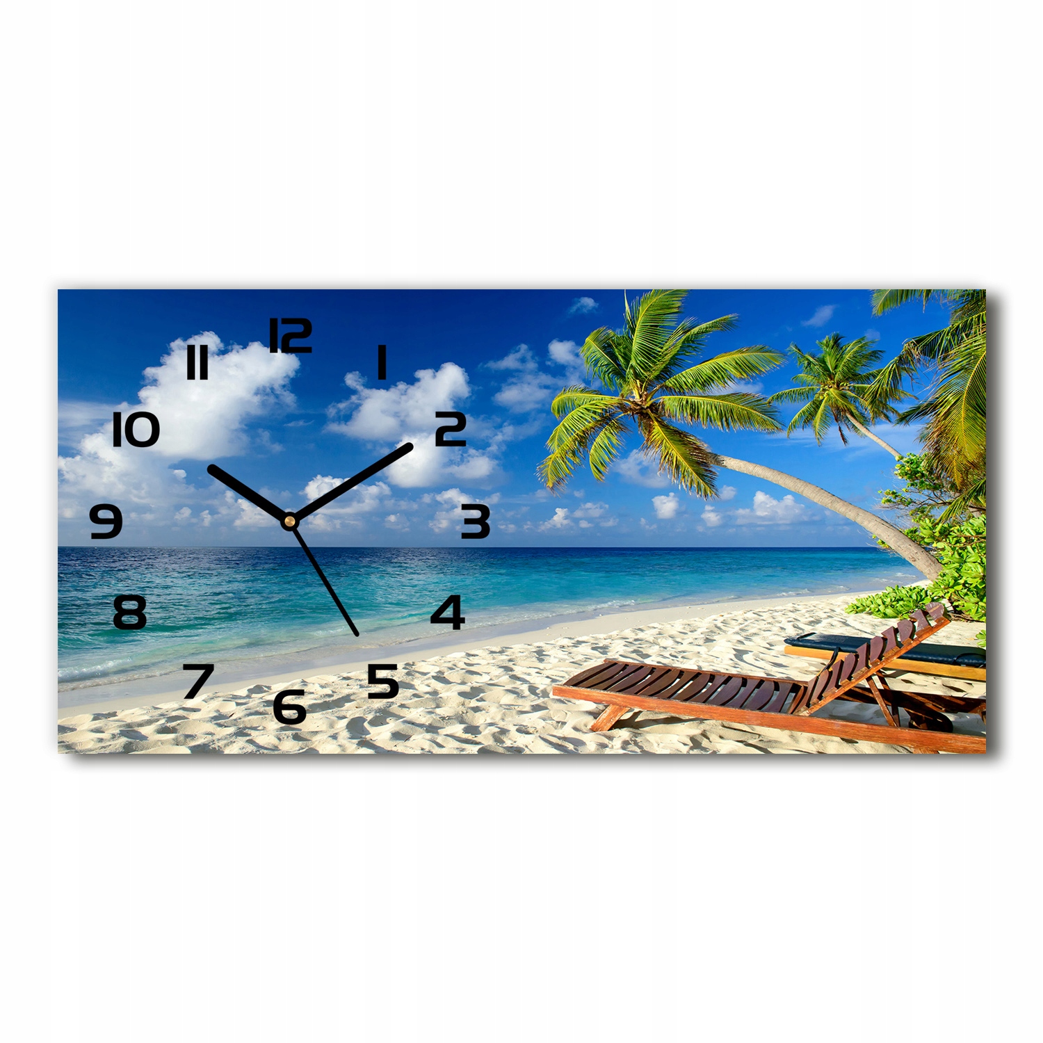 

Zegar ze szkła na ścianę Tropikalna plaża 60x30 cm