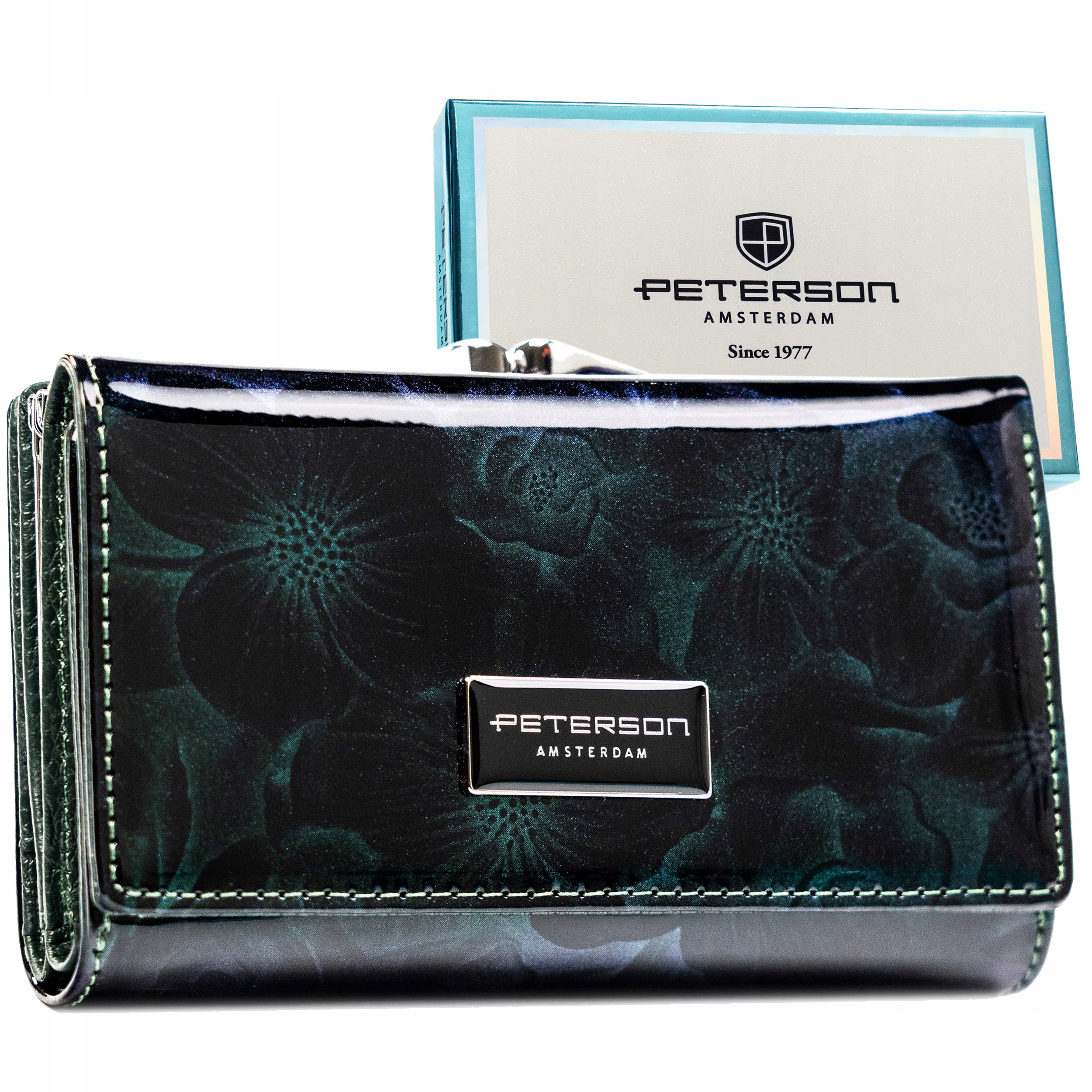 Portfel damski skórzany bigiel Rfid na karty lakierowany skóra Peterson