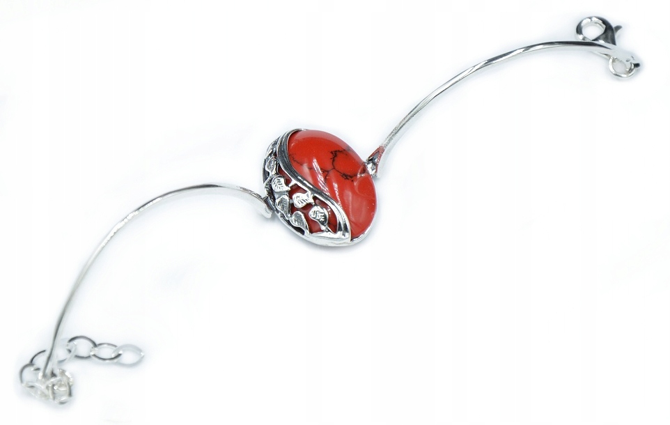 

Srebrna Bransoletka Zegarkowa Z Koralem pr.925!