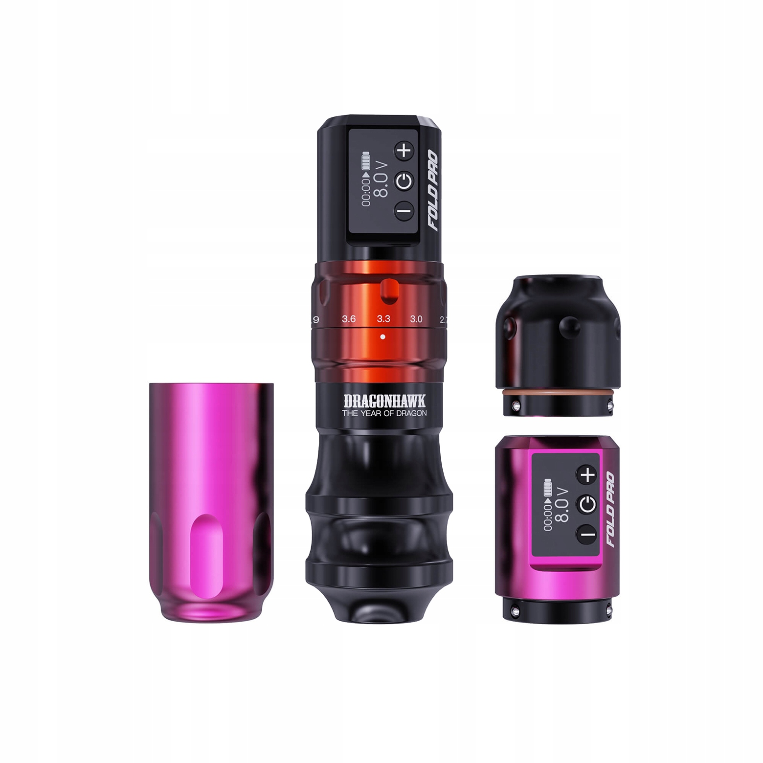 Dragonhawk Fold Pro Pink 2x Baterie Strojek na na tetování Vyměnitelná rukojeť
