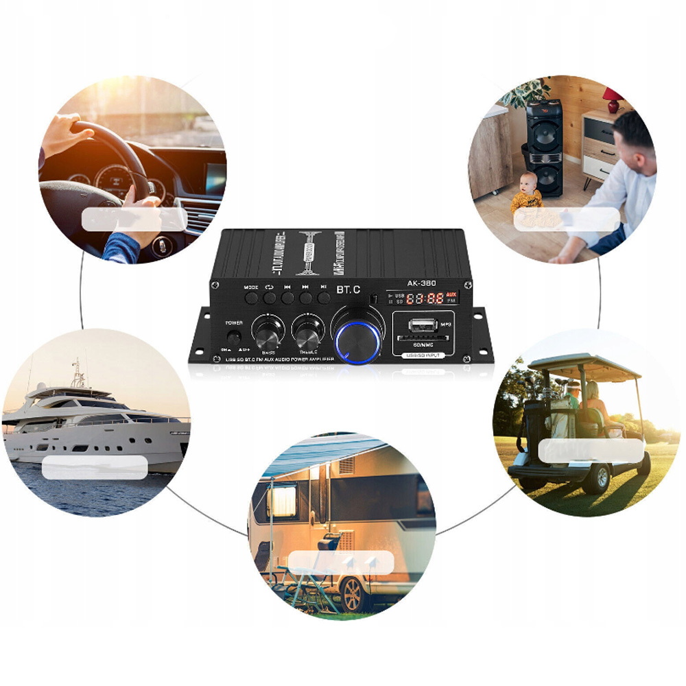 MINI AMPLITUNER WZMACNIACZ AUDIO STEREO BLUETOOTH CYFROWE HIFI FM Z PILOT Marka inna