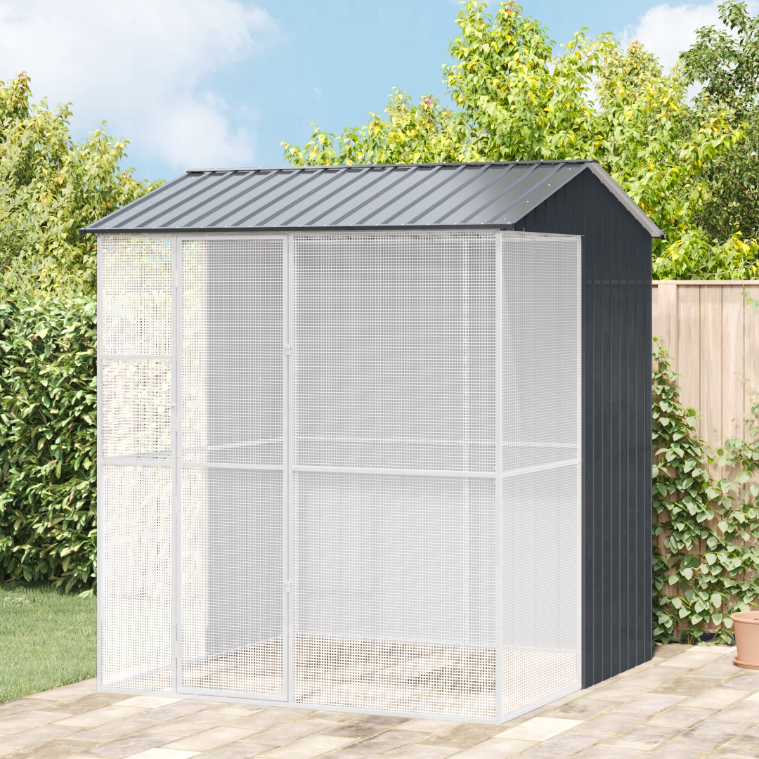 Levně Vnější klec pro ptáky z práškované oceli, antracitová, 215x210x247