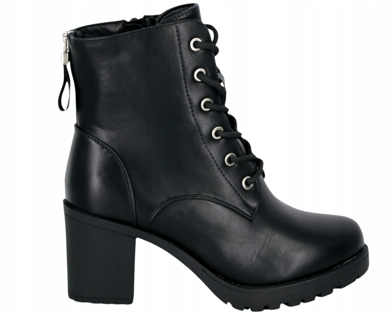 Kotníkové Boty Na Podpatku, Šněrovací Boty, Černé, Zateplené Ekokoženou Kožešinou, Velikost 40