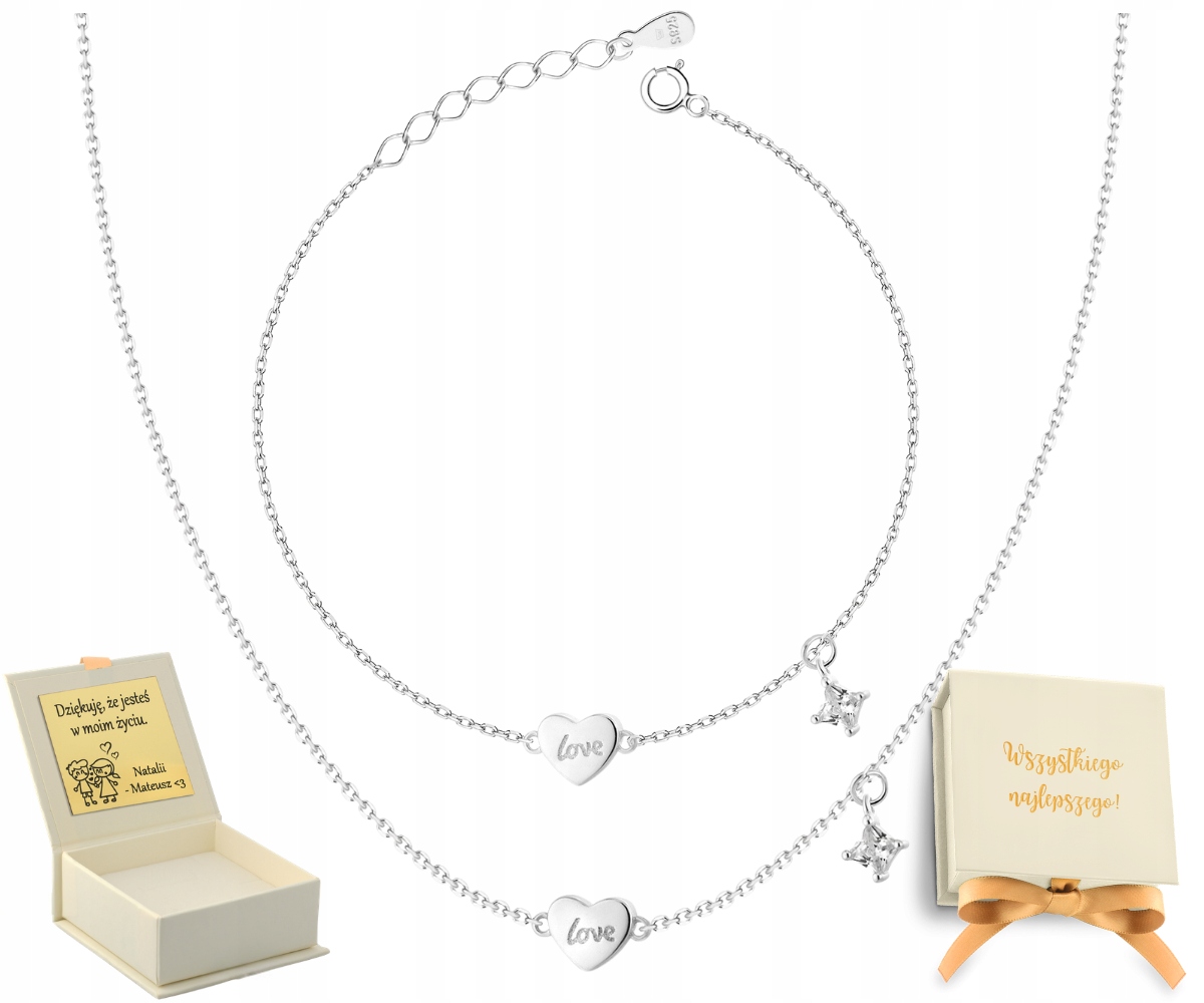 Stříbrný Náramek A Náhrdelník Komplet Srdce Nápis Love Krystal