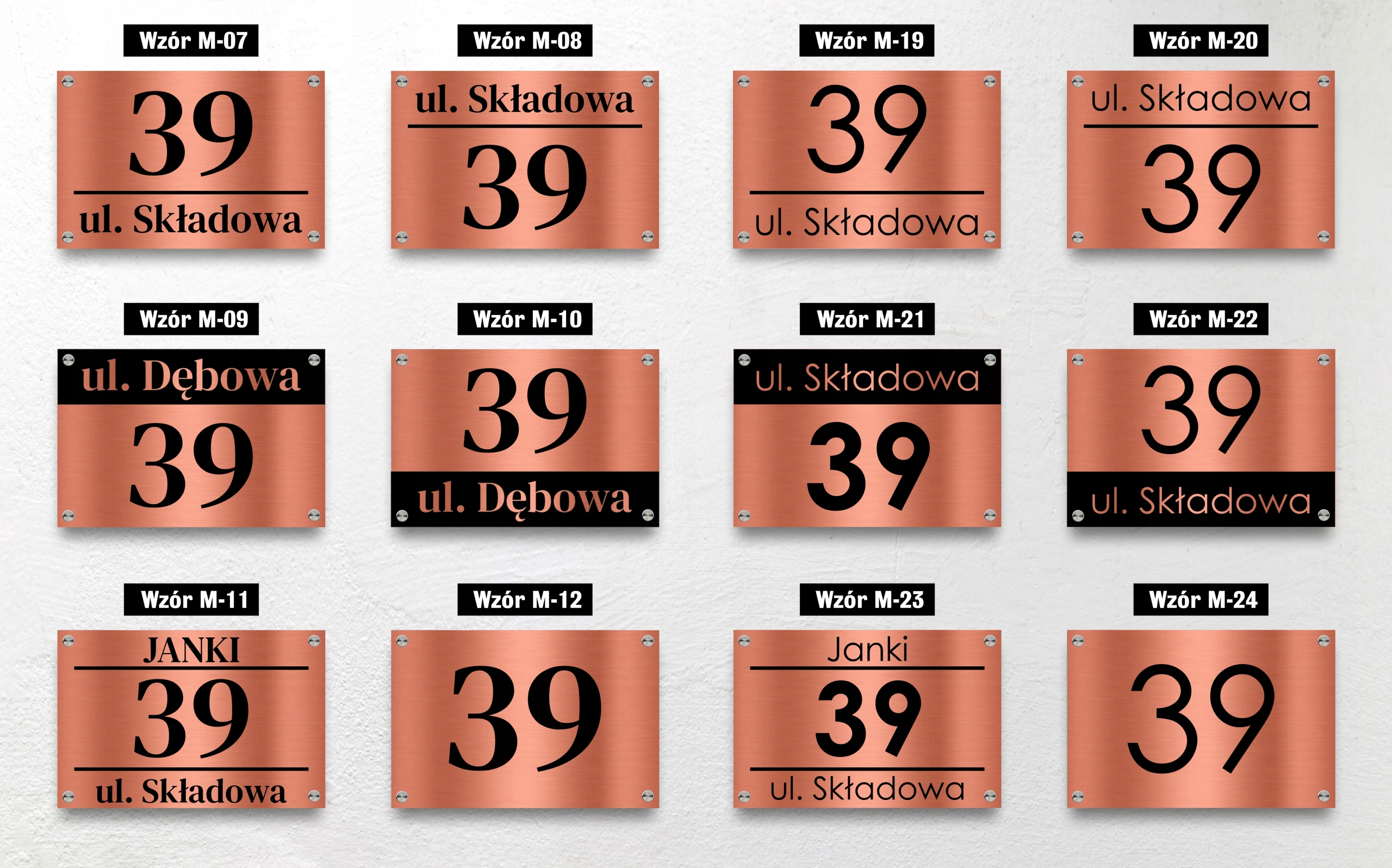 Tabliczka ADRESOWA MIEDZIANA Numer domu DYSTANSE Marka bez marki