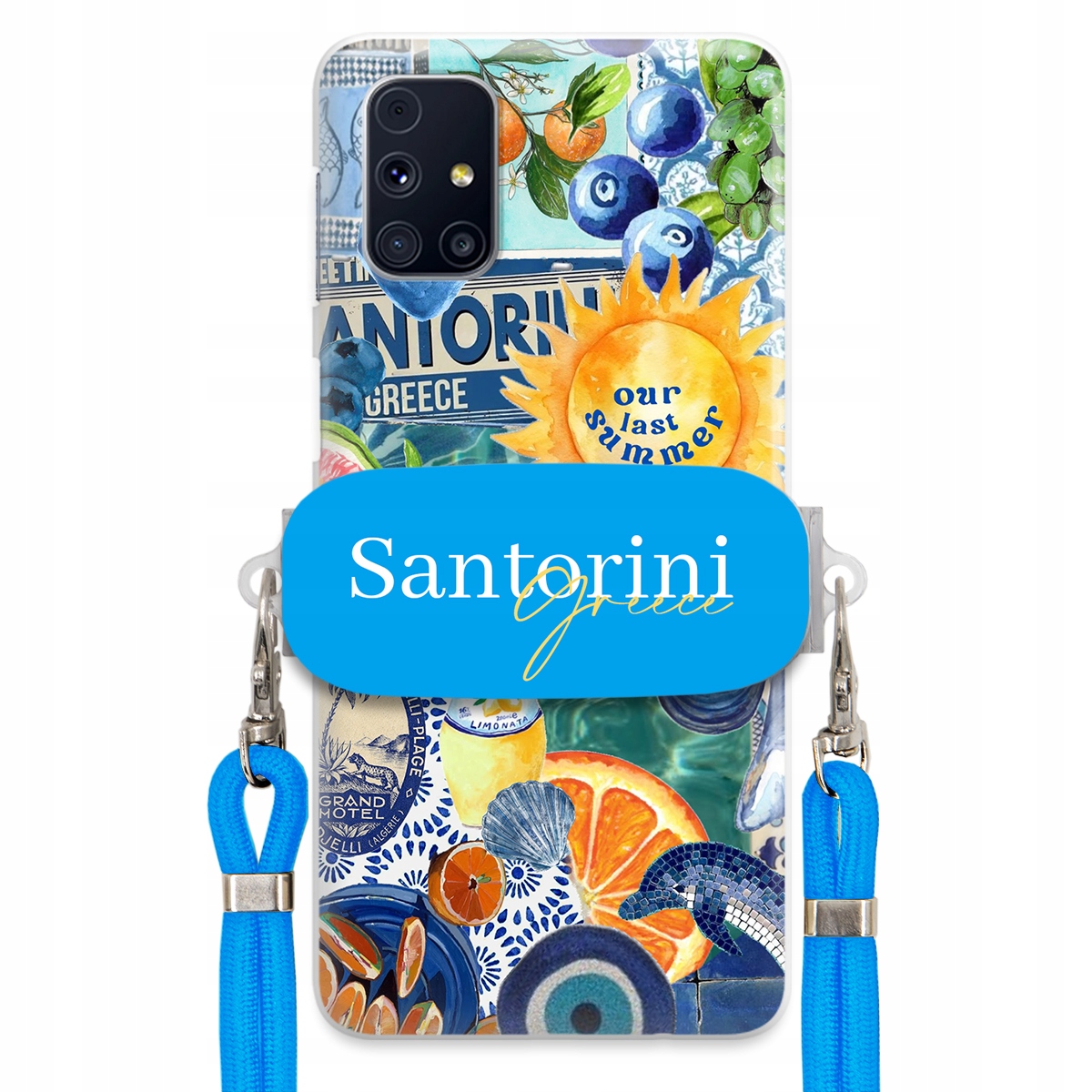 Pouzdro pro Samsung M31s Modré Crossbody vodítko Držák Santorini Sea Vibes