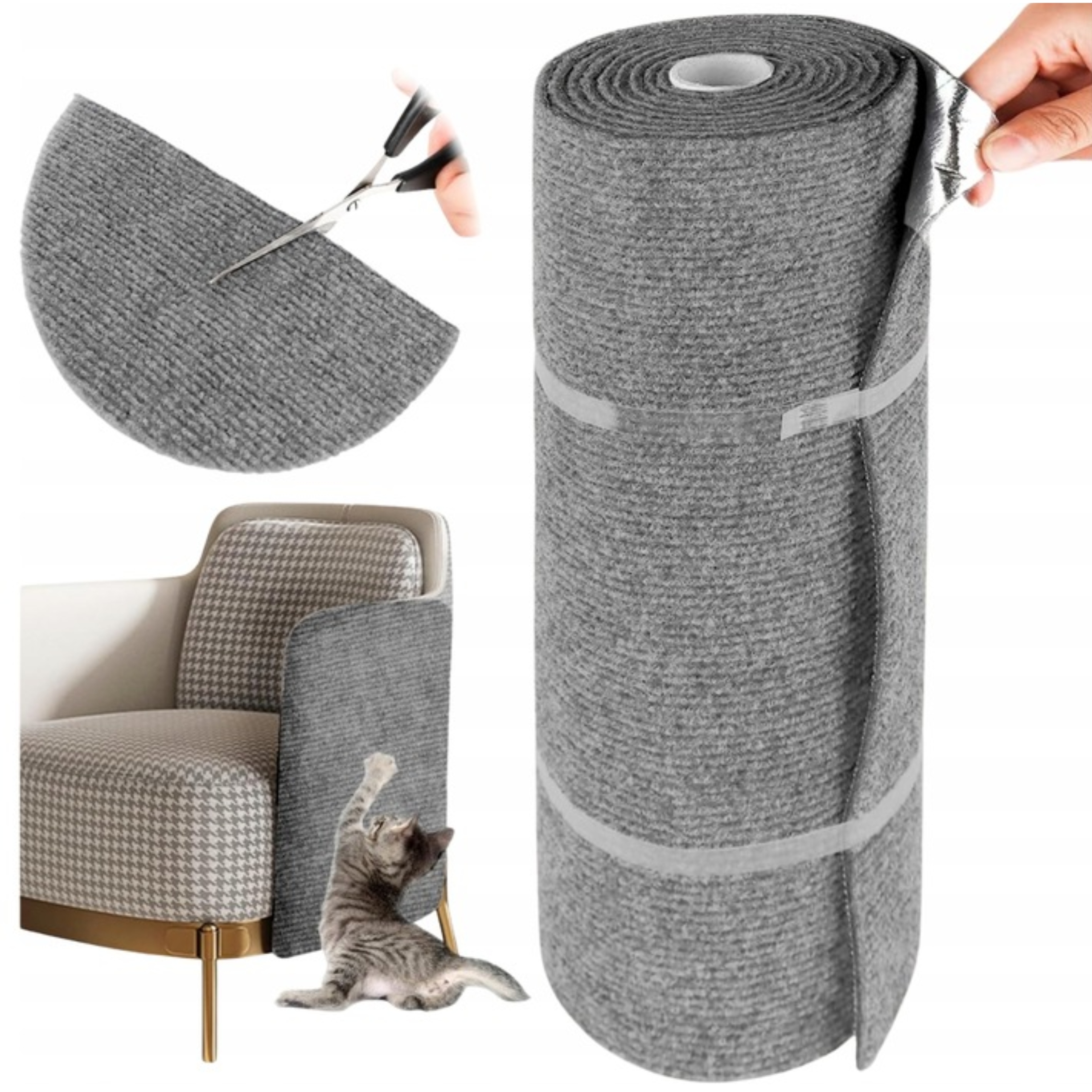 Levně Samolepicí škrabadlo pro kočky, ořezávací podložka na nábytek 200 x 40 cm, světle šedá