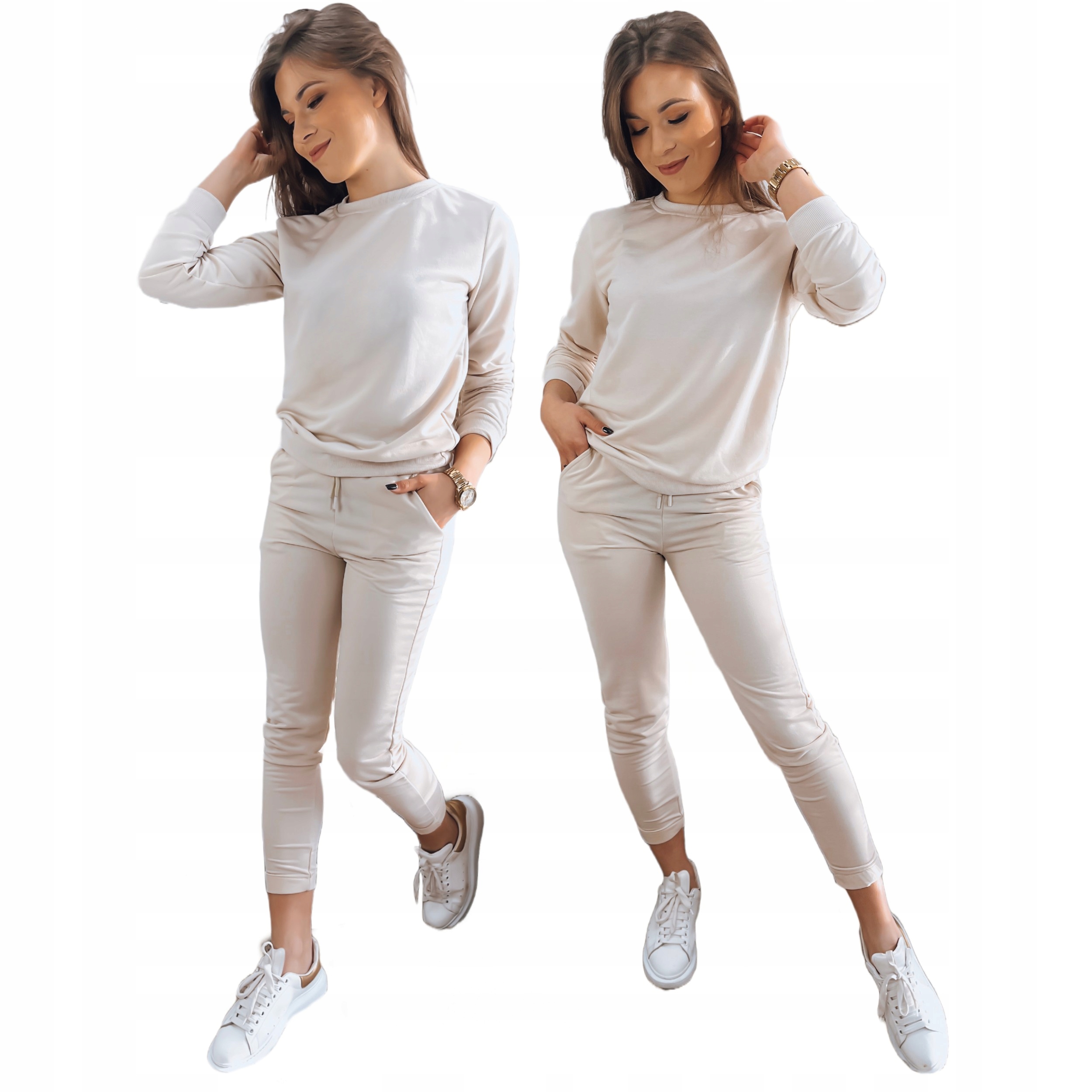 Komplet damski dresowy bluza spodnie jasnobeżowy AY0819 M