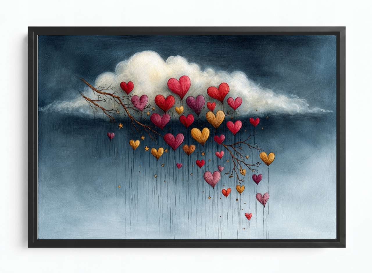 Obraz Rám American Box Barevné Srdce Nebe Déšť Láska Love 60x40