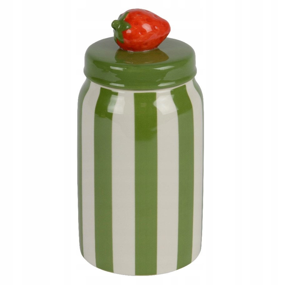 Słoik w paski z motywem truskawki 21,2cm