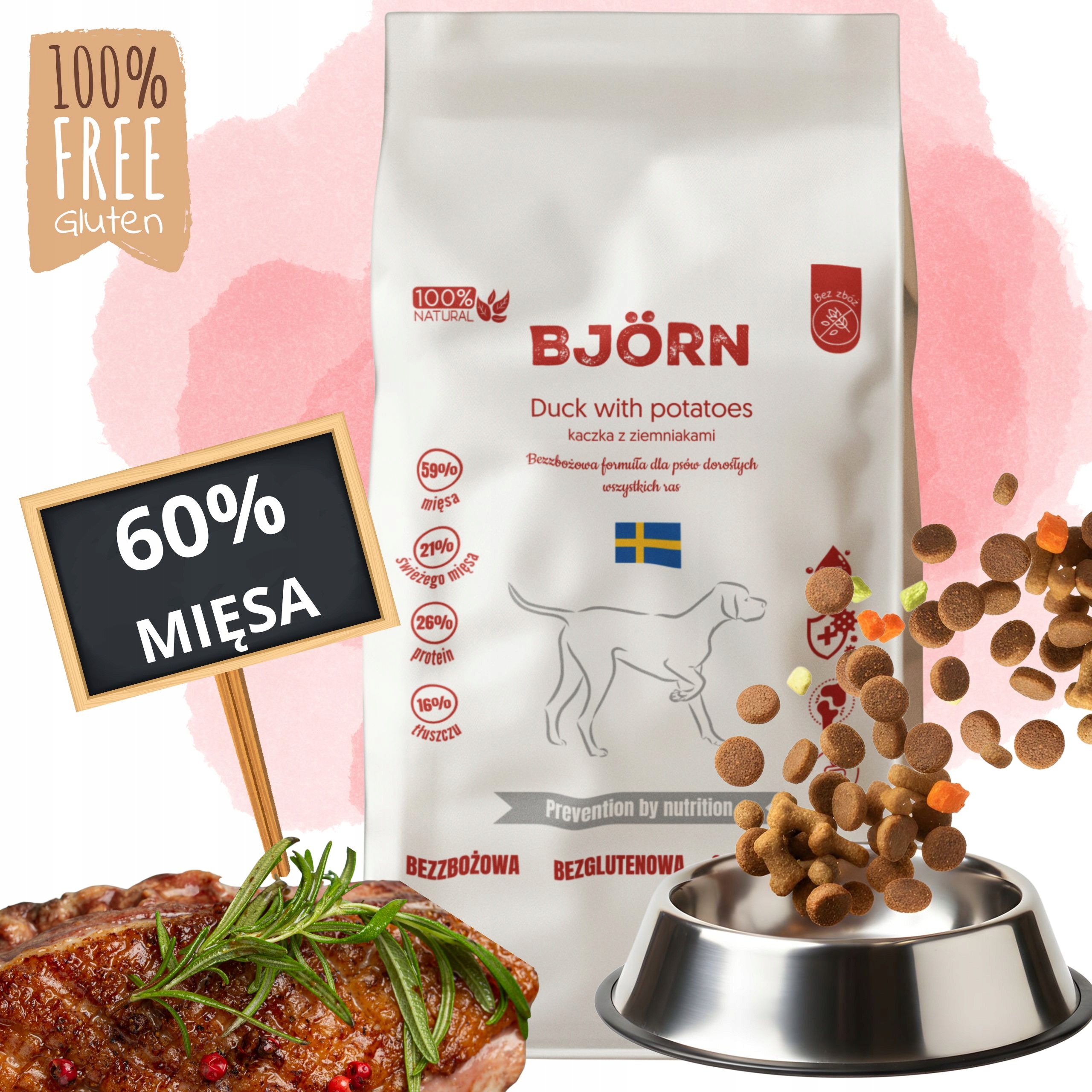 Levně Björn bezobilné suché krmivo pro psy Duck with Potatoes 60 % Maso 5 kg