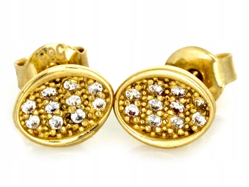 Náušnice oválné zlaté 585 s zirkony tyčinka 1.19 g Dárek pro ni