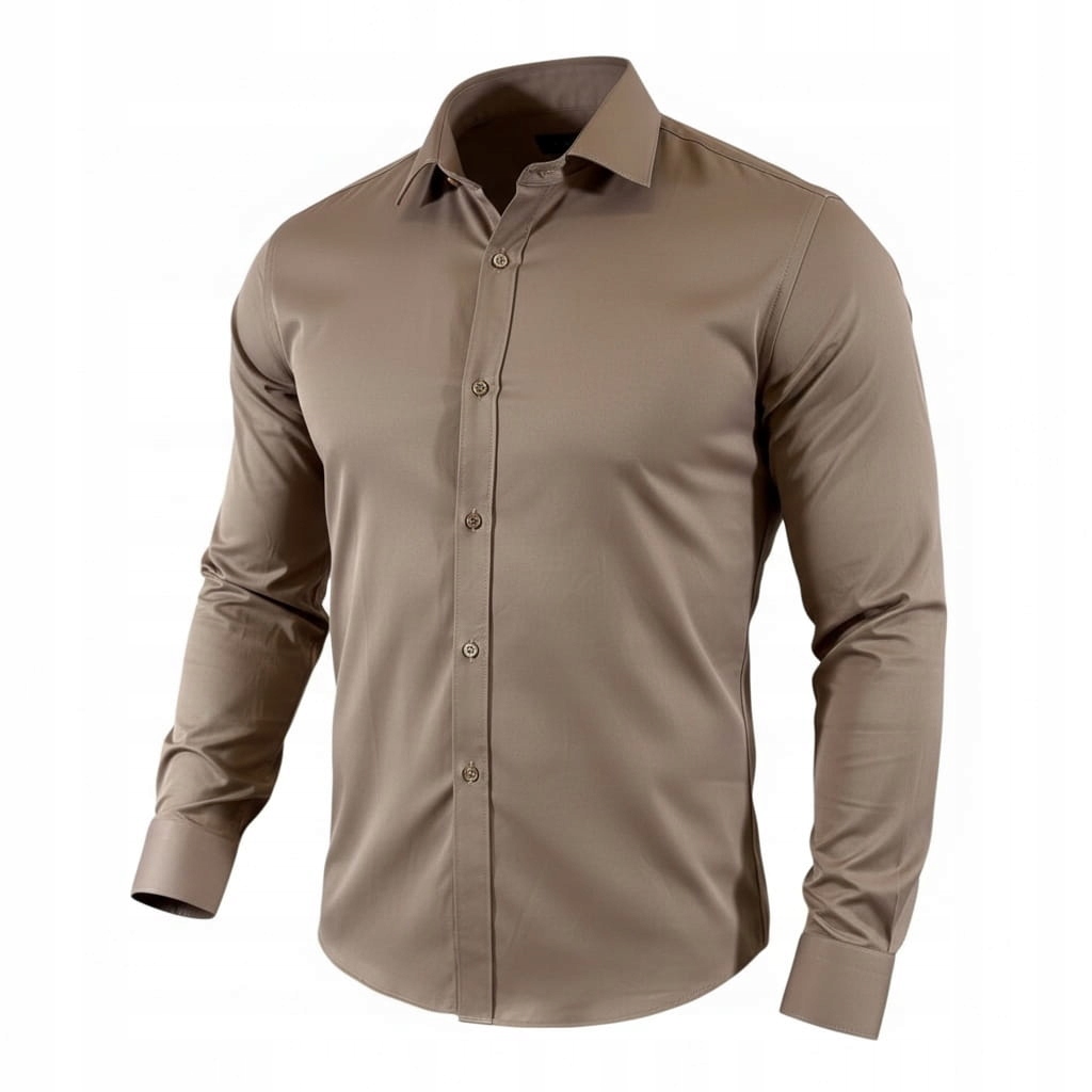 Košile slim fit klasická tmavě béžová-11 saténová hladká elegantní EGO04