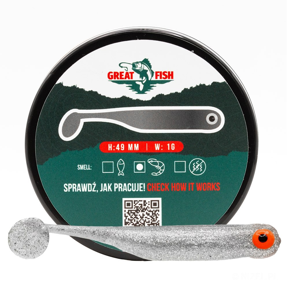 Guma Great Fish GF1 Shrimp Scent 49mm 1g Silver Pearl 10szt.