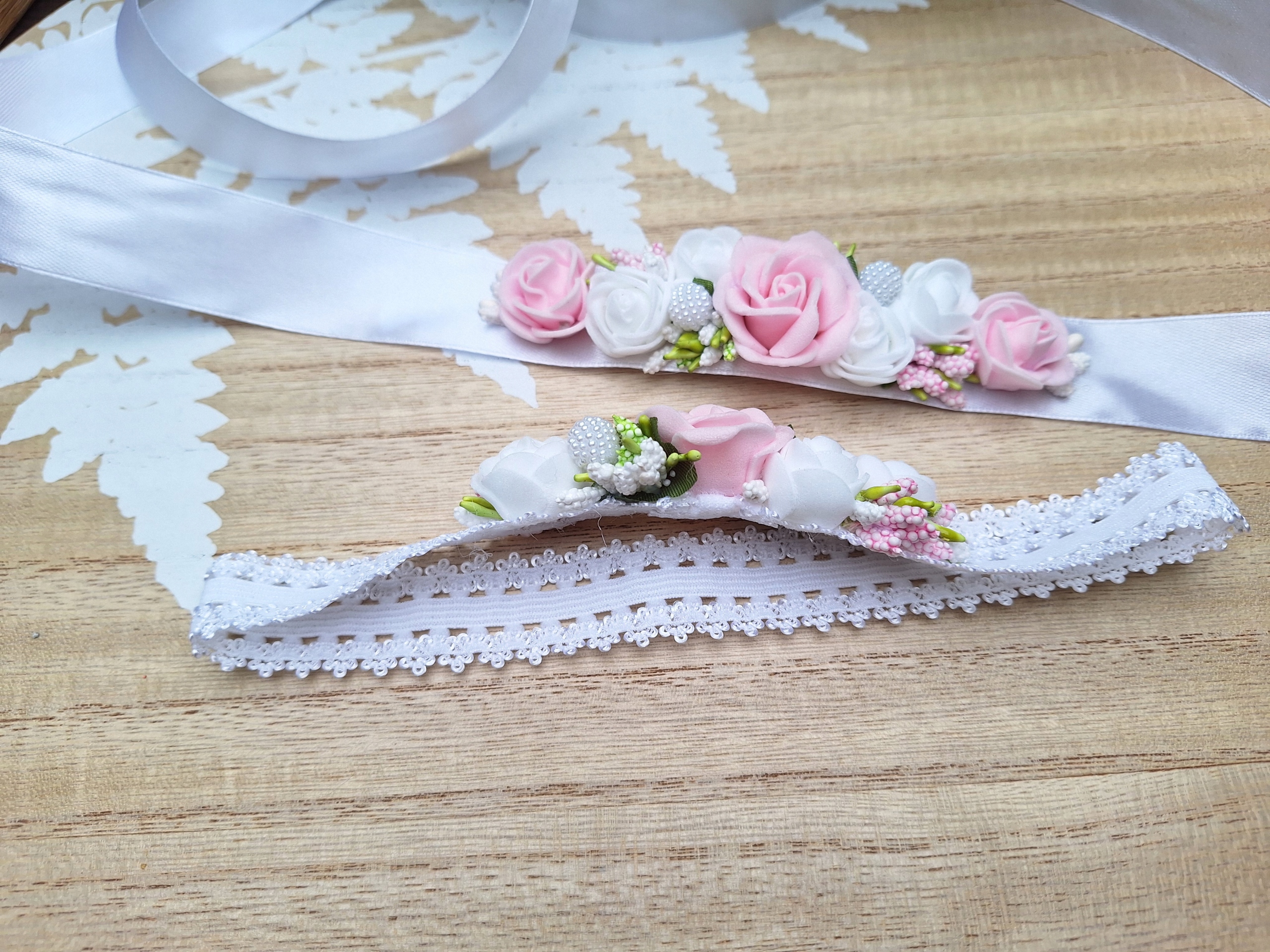 Zestaw do chrztu opaska pasek różowa na chrzest perełka elegancki Długość sukienki 20 cm