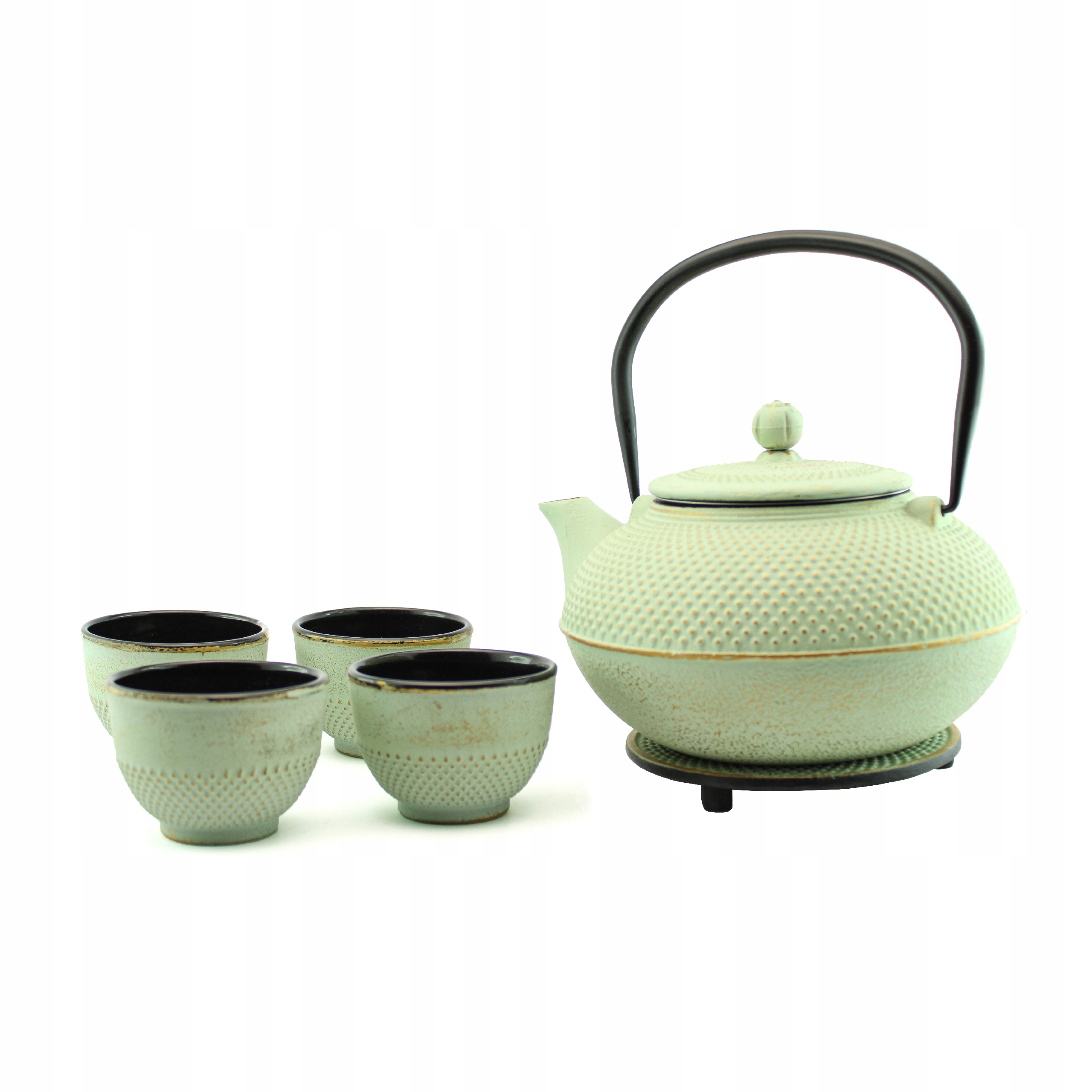 Železný hrnček Čajník Japonský 1,5 L na čaj s čiernym podstavcom Mint