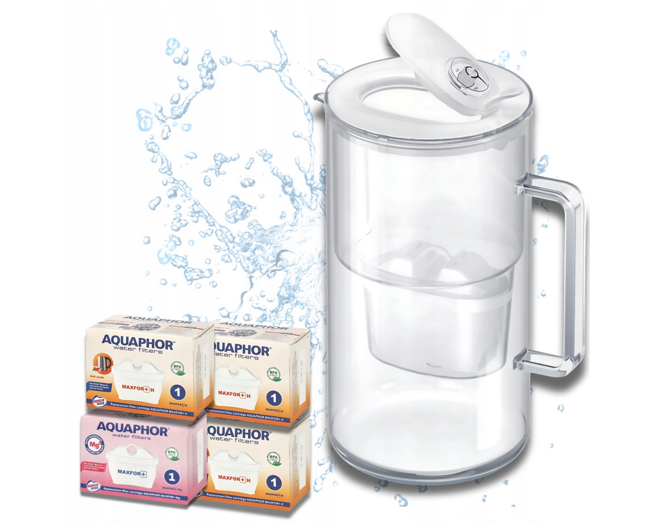 Dzbanek filtrujący szklany Aquaphor Glass biały 4 filtry Maxfor (1Mg+3H)