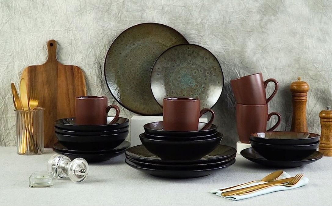 Serwis obiadowy Vancasso Bubble zastawa boho kamionka brązowy 32el 8 osób Marka Vancasso