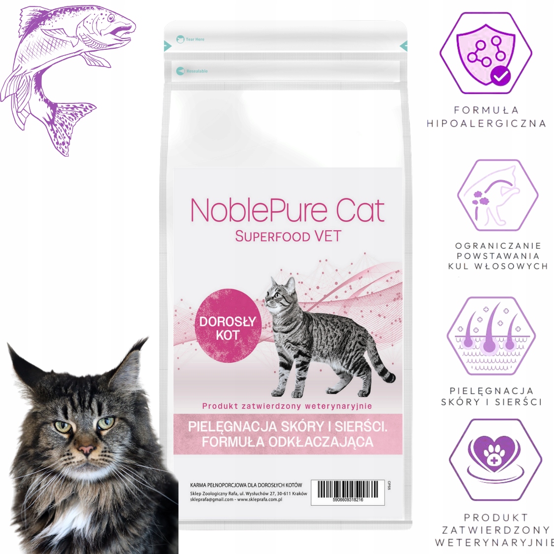 NoblePure Cat Vet Peptide Péče o kůži, srst a chlupy krmivo pro kočky 1,5kg