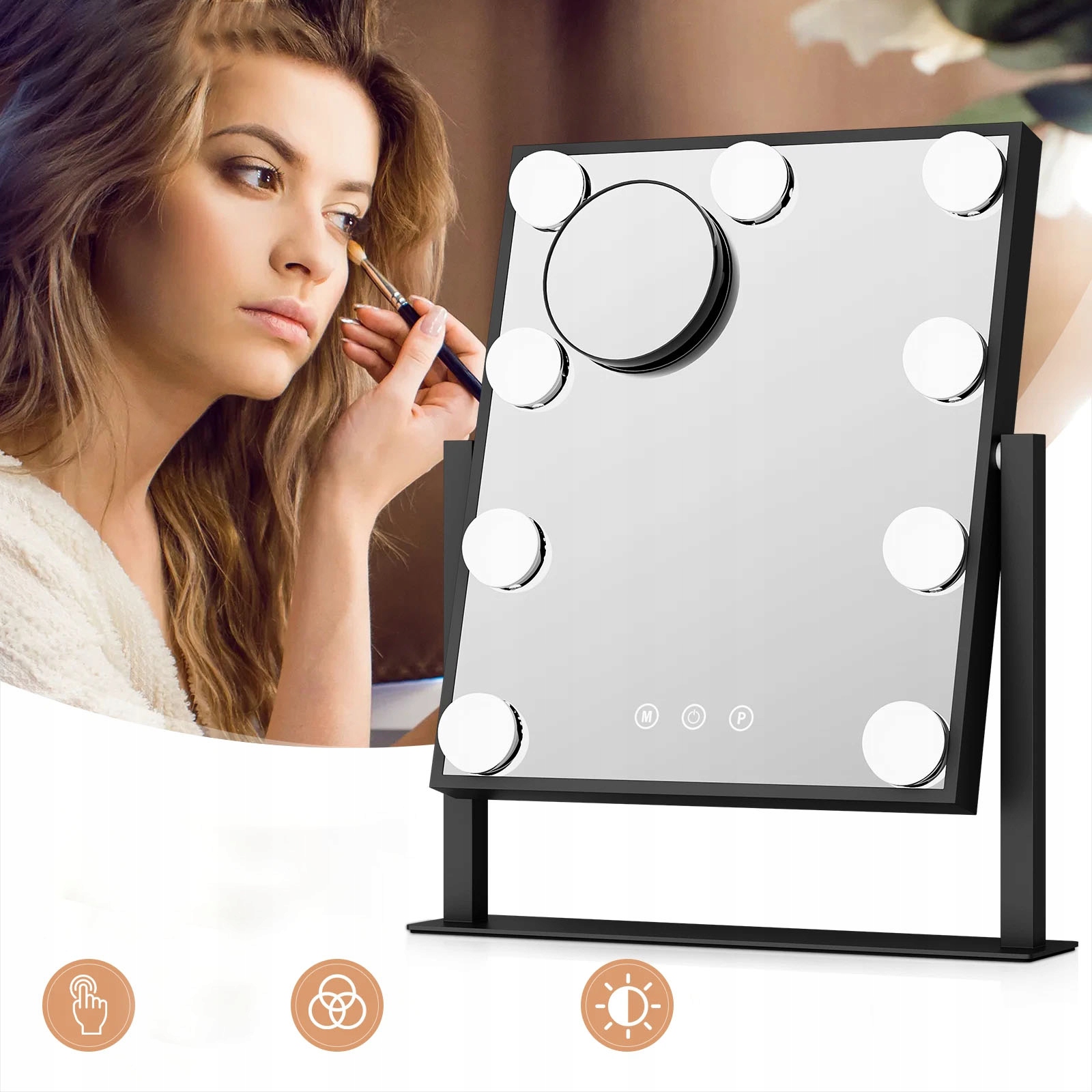 Kosmetické podsvícené zrcátko na make-up 9 Led Hollywood s 9 žárovkami