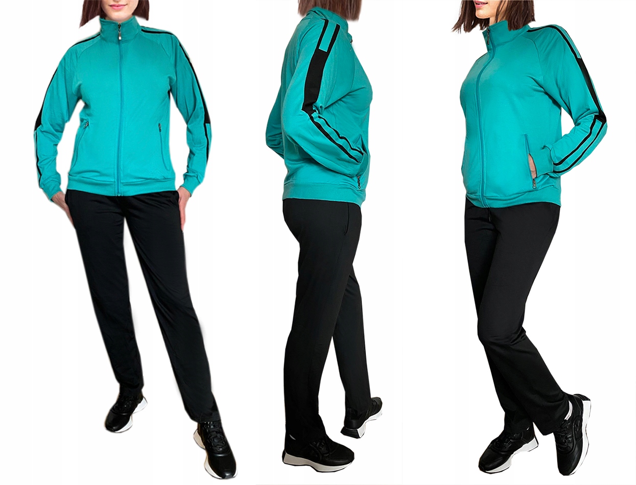 Dres damski na stójce Bluza+spodnie kieszenie zamki czarny/morski 9134 3XL