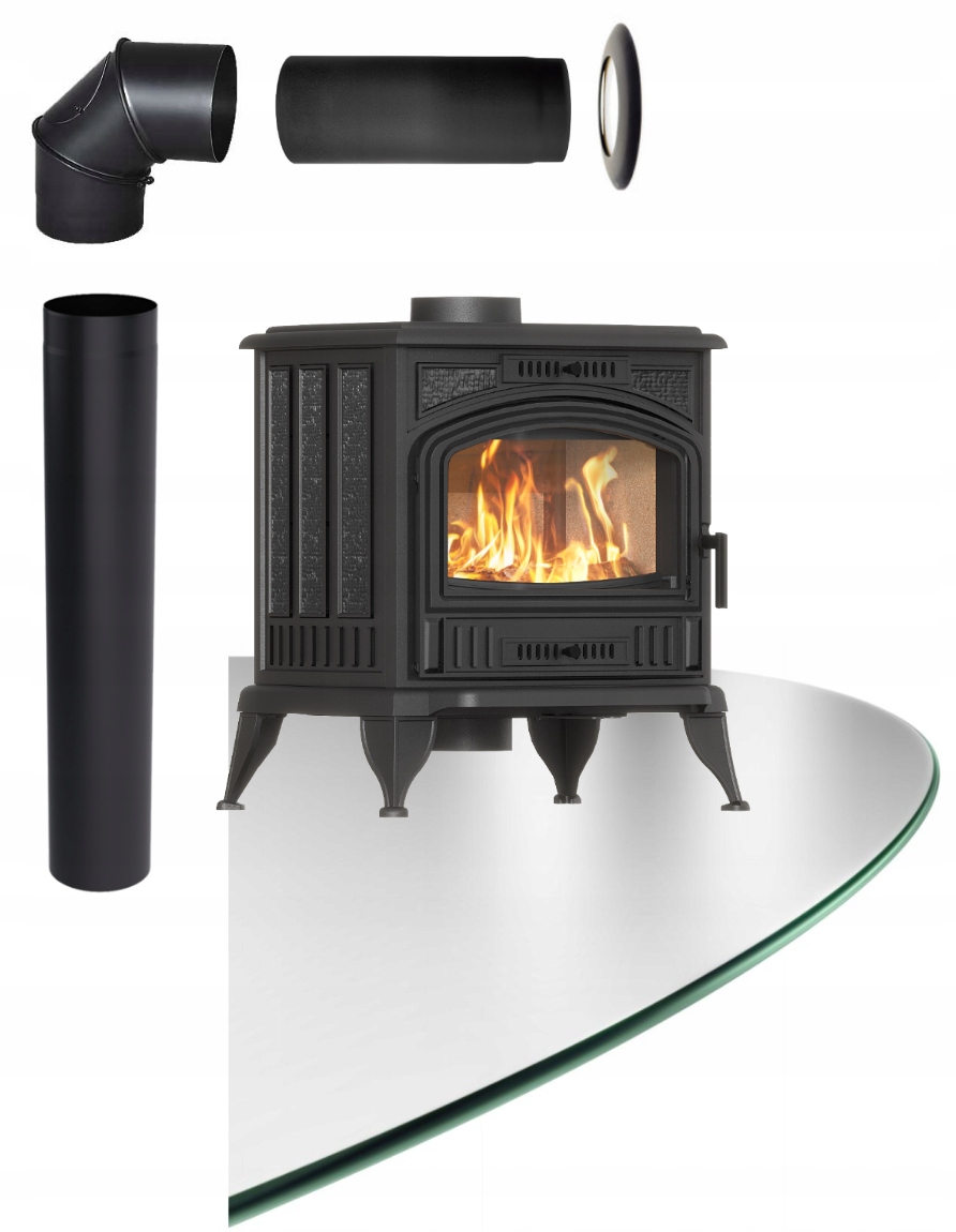 Koza Piecyk żeliwny K6 Eco kratki 6,5 kW fi 150 na drewno Zestaw Montażowy