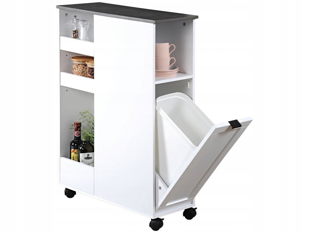 Kuchynský vozík s košom na odpadky, biely, Kesper