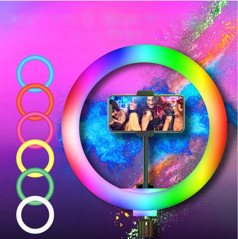 LAMPA PIERŚCIENIOWA RGB LED 80W RING 26cm ZE STATYWEM 220cm SELFIE MAKIJAŻ Moc żarówki/świetlówki 80 W