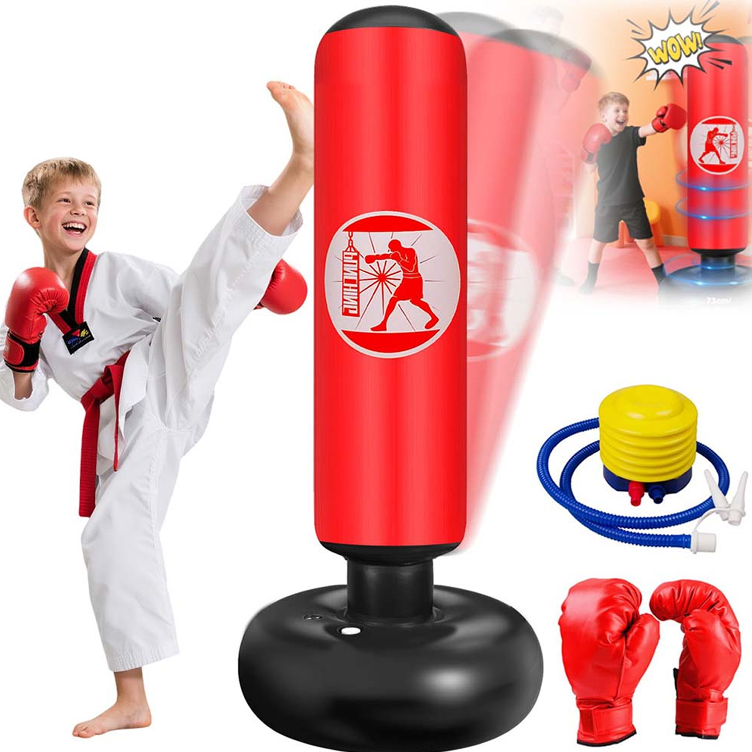 Nafukovací Tréninkový Boxovací Pytel Stojící 160 CM Pro Děti S Rukavicemi