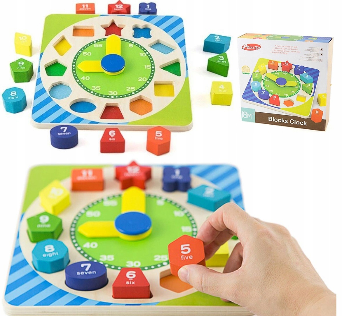 

Drewniany Zegar Sorter Klocki Zabawa Nauka