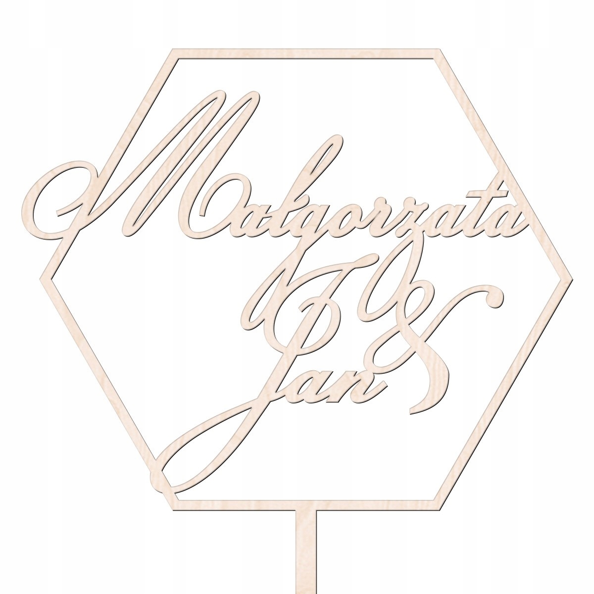 TOPPER ŚLUB WESELE HEKSAGON SZEŚCIOBOK 2 IMIONA NA Kolor beżowy