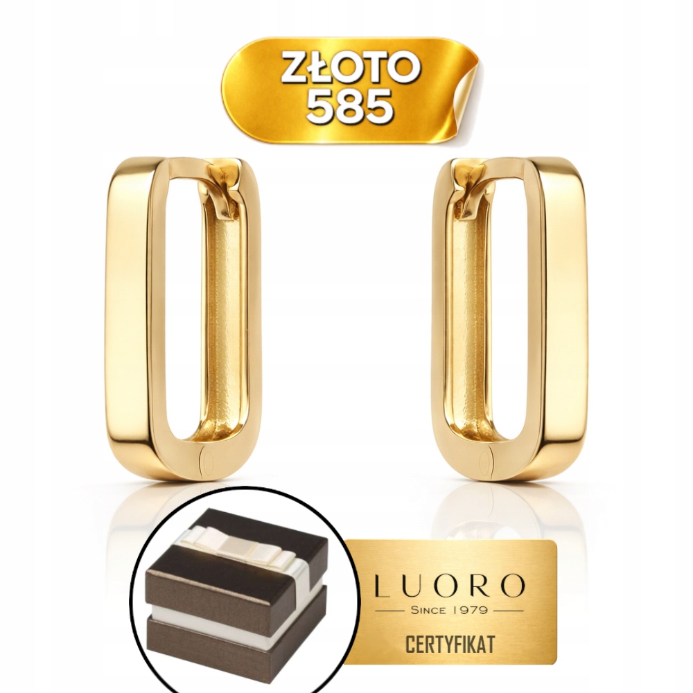 Náušnice Zlaté 585 14K Čtverec Anglické Zapínání 12,4X10 MM Elegantní