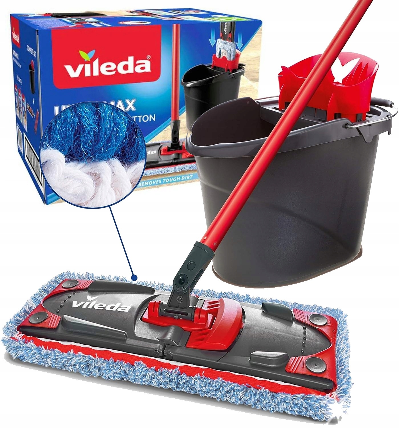 Zestaw Vileda Ultramax Microfibre Cotton Mop Wiadro Teleskopowy Kij
