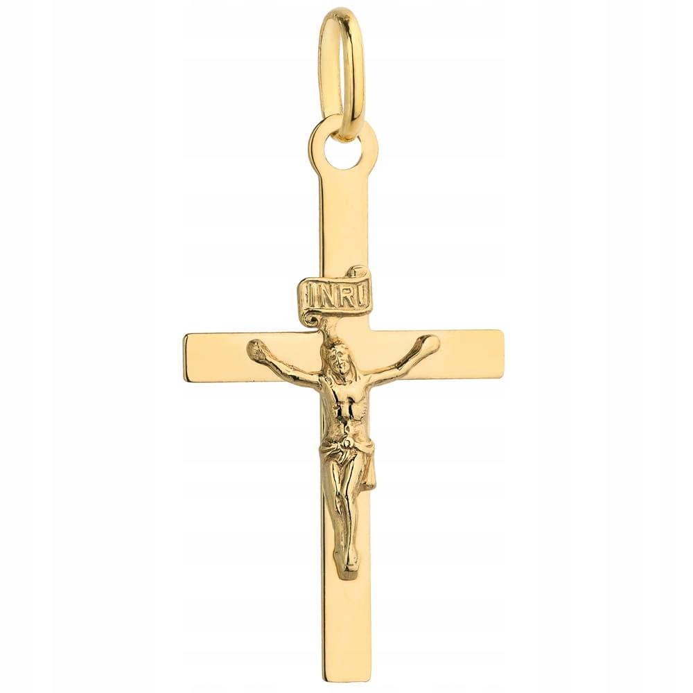 Zlatý Křížek 585 Hladký S Obrázkem Ježíše, Jednoduchý Klasický Křest