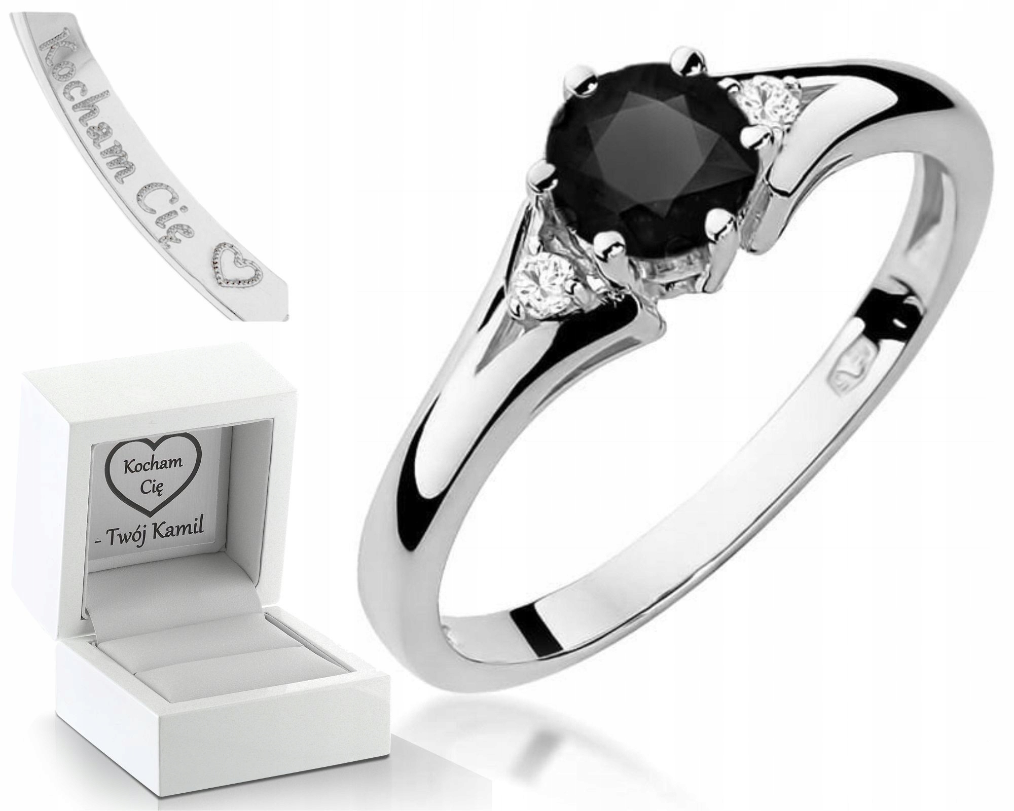 Bílý Prstýnek S Černobílými Diamanty Ryzost 585 S Gravírování Jako Dárek
