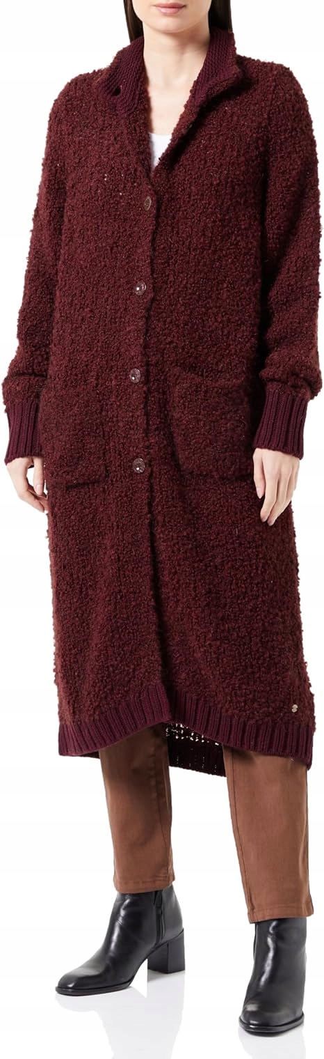 Bugatti Vínový Svetr S Vlnou A Kašmírem, Dlouhý, S Kapsami XXL J2D