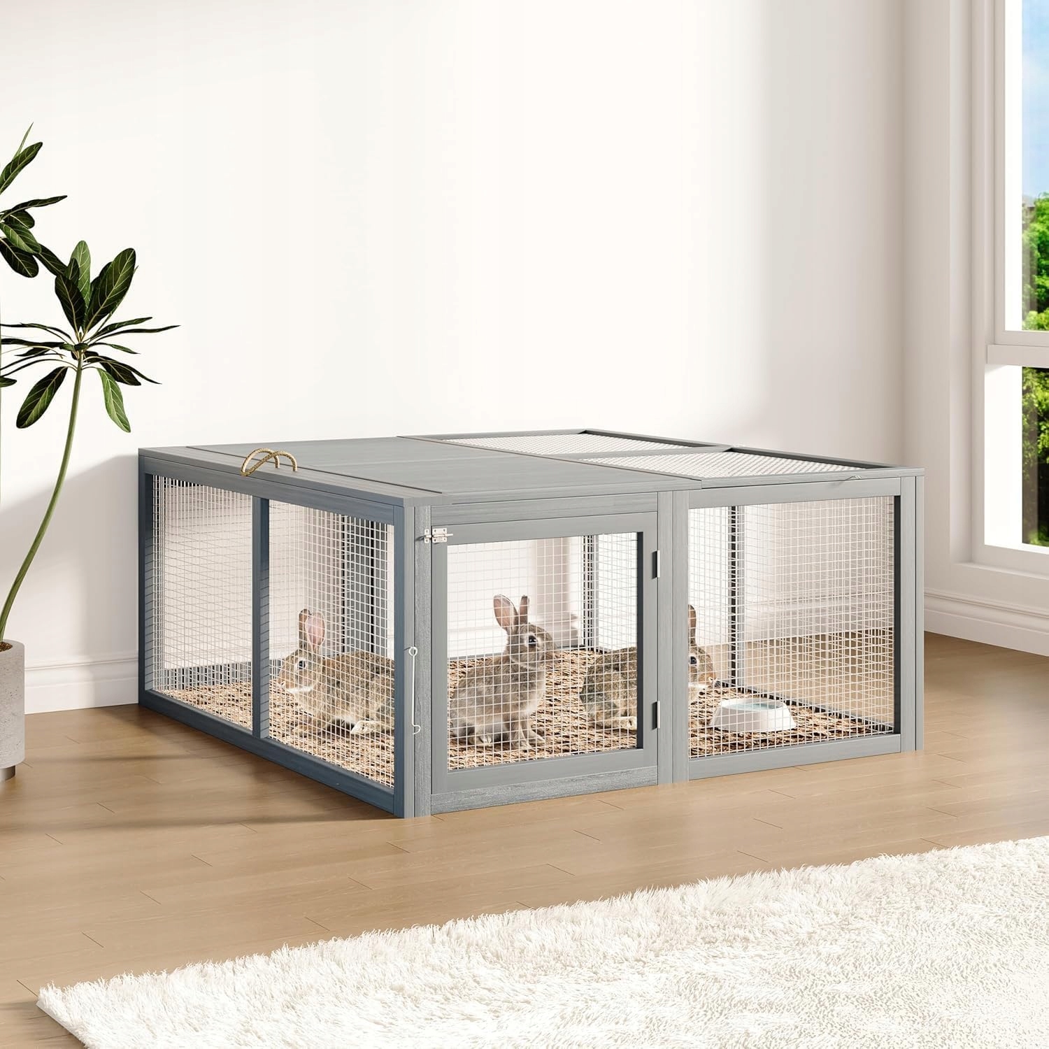 Levně Skládací kurník a klec pro králíky, přenosná, dřevěná, 116×108×52 cm