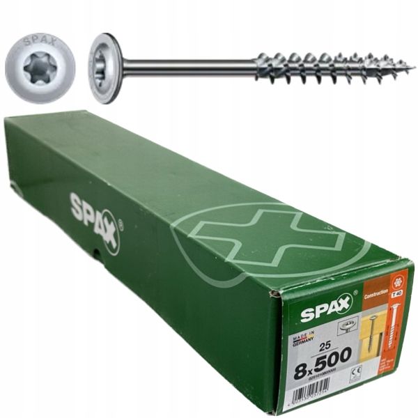 Wkręty Ciesielskie 8x500 Spax Do Drewna Talerzowe Torx 25szt