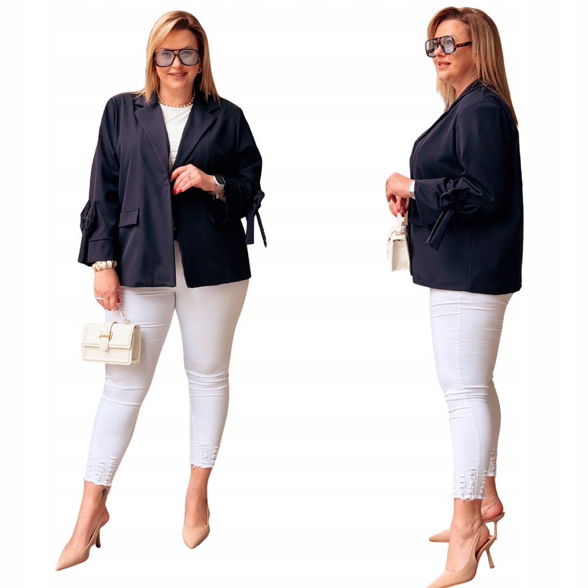 Sako Plus Size Velké velikosti Cavaricci Dámská Mašle Námořnická Modrá