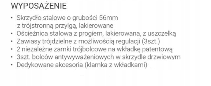 DRZWI WEJŚCIOWE DWUSKRZYDŁOWE LAK GŁADKI 140 Lewe, OD RĘKI Sposób otwierania na zewnątrz